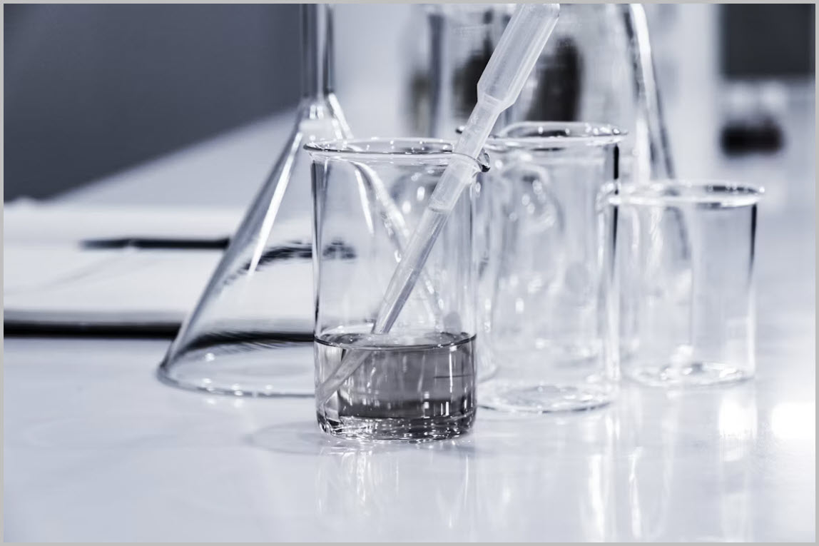 Laboratory glassware prepared for testing